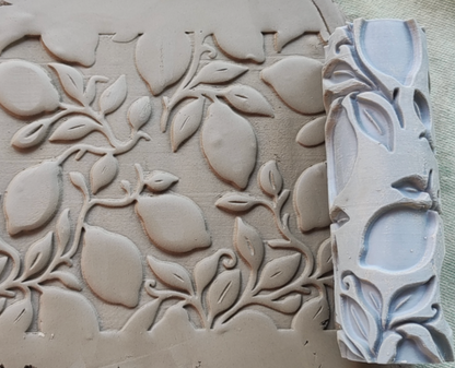 CC17 - Lemon Vine Leaves texture Roller - Specially made for Pottery and Ceramics - ClartStudios - Polymer clay Jewellery