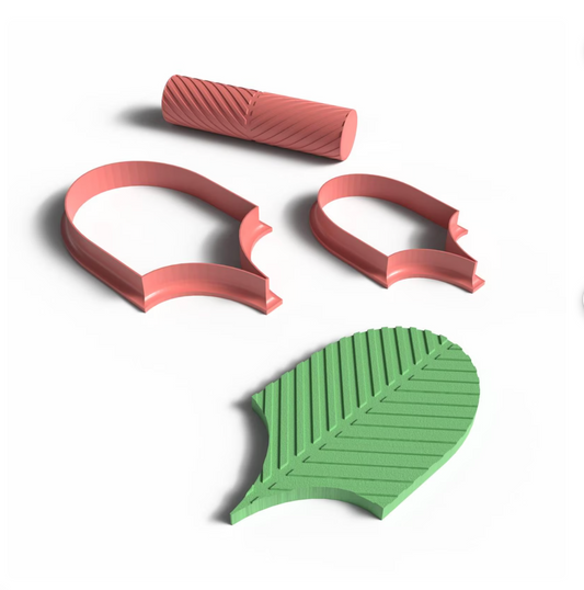 C08 - Leaf Cookie Cutter and Vein Roller Set  Cutter Set for Clay, Pottery and Bakery - ClartStudios - Polymer clay Jewellery