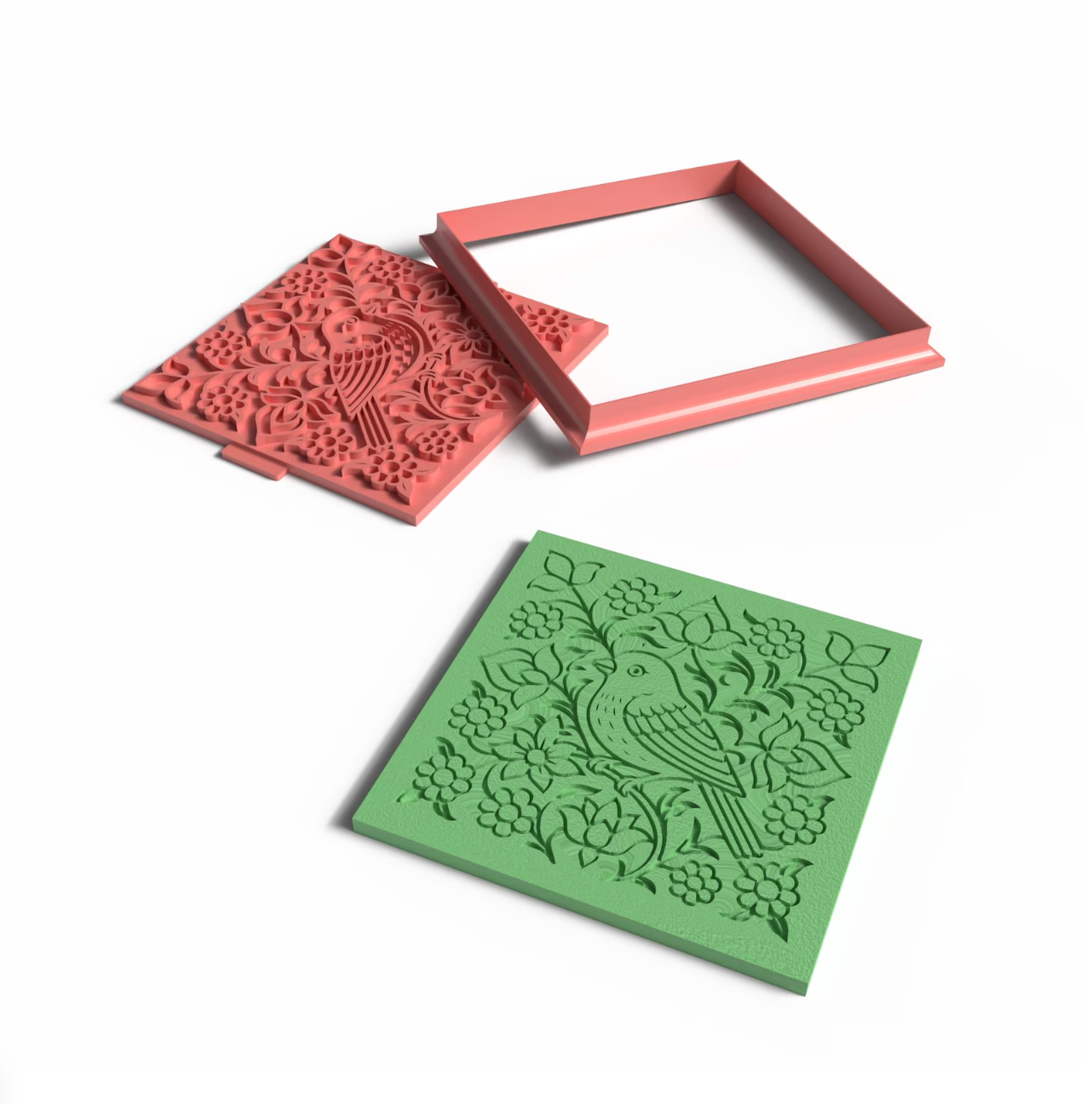 C14 - Bird and Floral Cookie Cutter & Stamp Set for Clay, Pottery and Bakery - ClartStudios - Polymer clay Jewellery