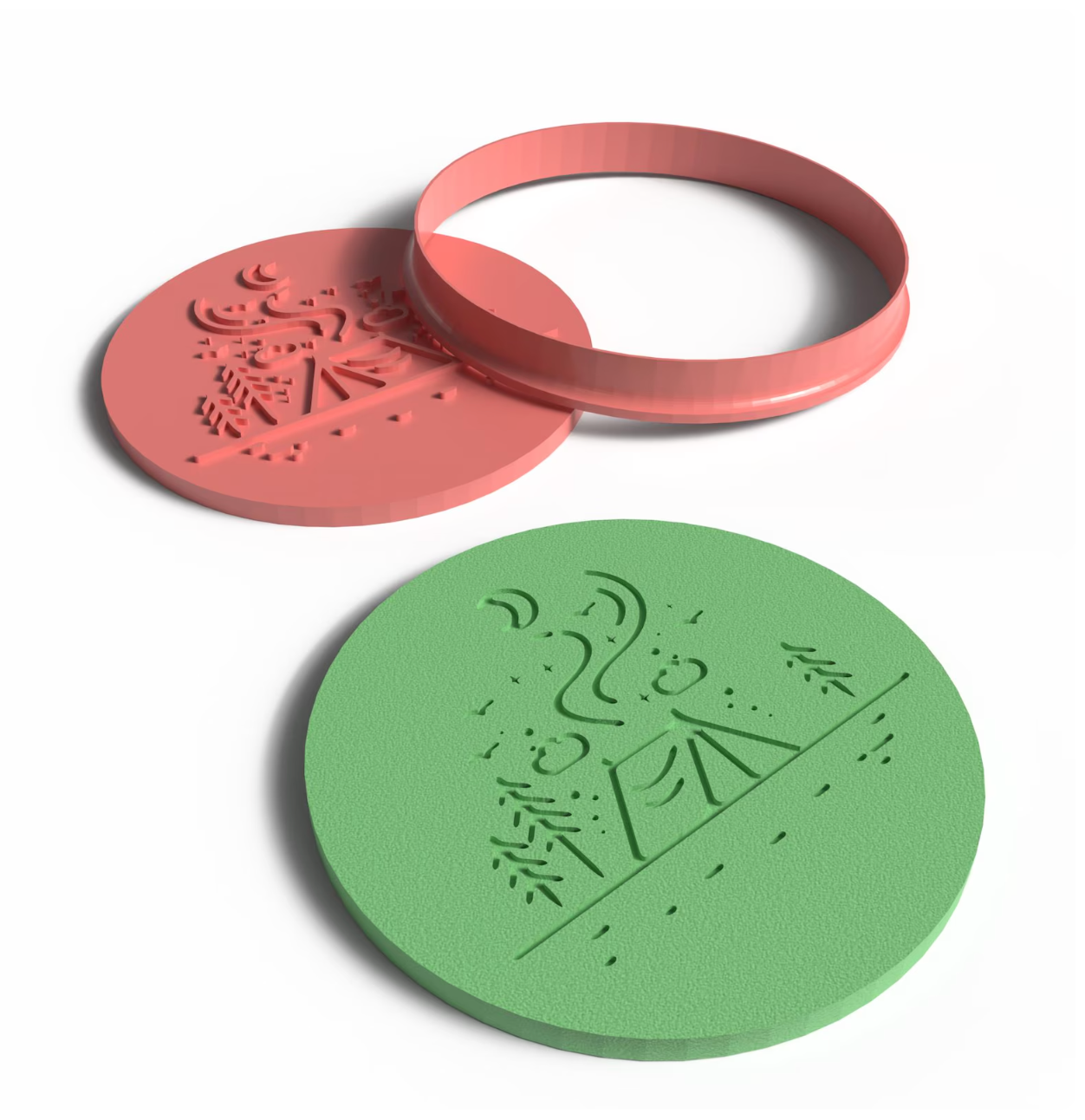 C20 - Camping Scene Stamp and Cutter for Clay, Pottery and Bakery - ClartStudios - Polymer clay Jewellery