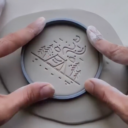 C20 - Camping Scene Stamp and Cutter for Clay, Pottery and Bakery - ClartStudios - Polymer clay Jewellery