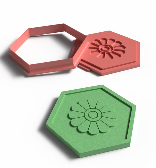 C22 - Floral Hexagon Cutter Stamp Set for Clay, Pottery and Bakery - ClartStudios - Polymer clay Jewellery