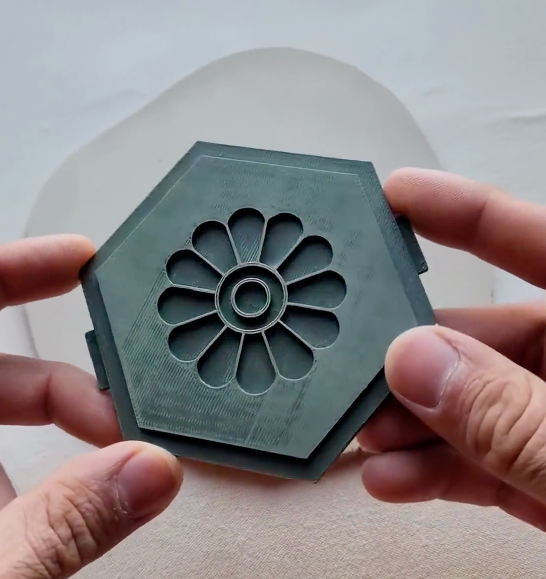 C22 - Floral Hexagon Cutter Stamp Set for Clay, Pottery and Bakery - ClartStudios - Polymer clay Jewellery