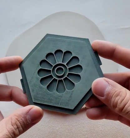 C22 - Floral Hexagon Cutter Stamp Set for Clay, Pottery and Bakery - ClartStudios - Polymer clay Jewellery