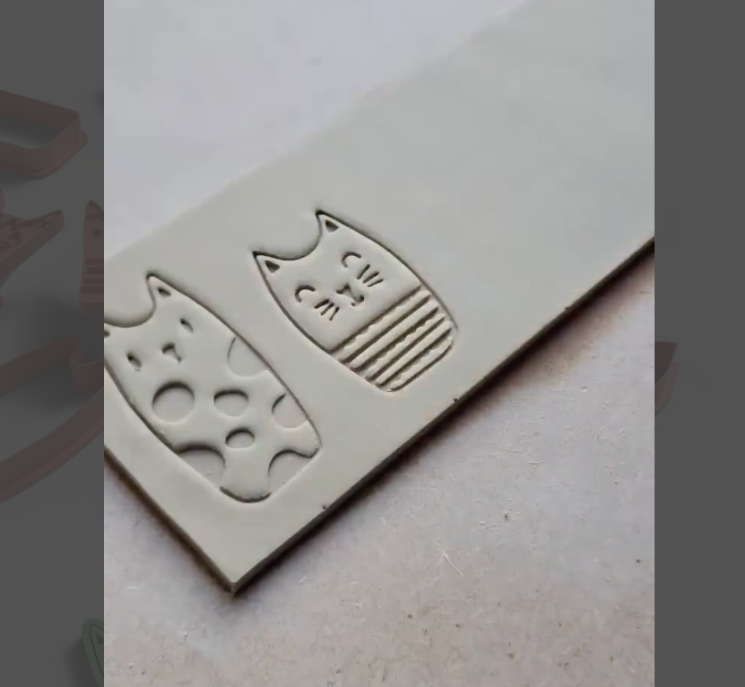 Cat Faces Cookie Cutter and Stamp Set (6 Stamps & 6 Cutters) - ClartStudios - Polymer clay Jewellery