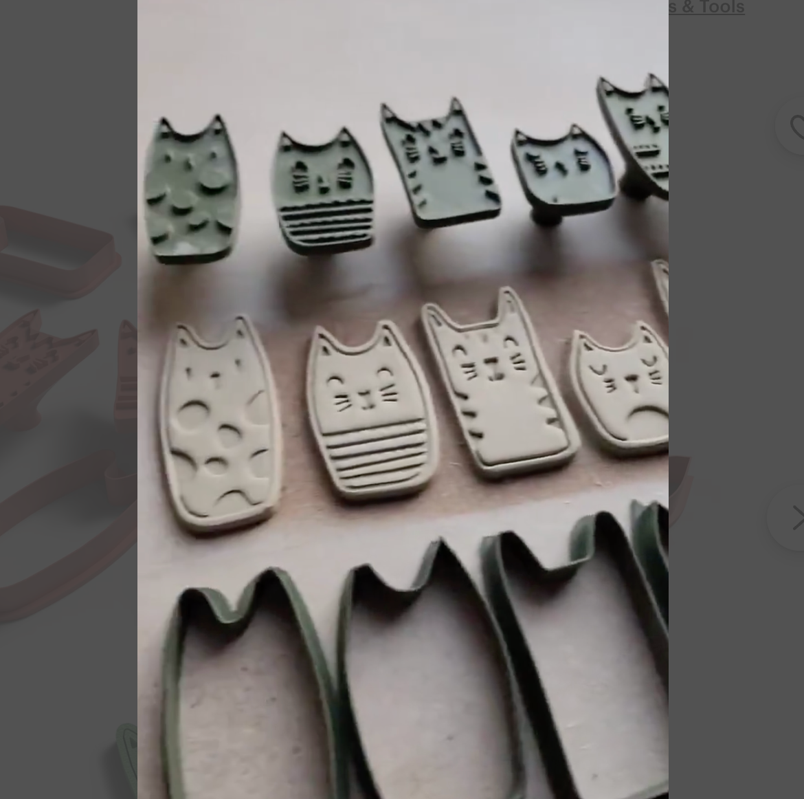 Cat Faces Cookie Cutter and Stamp Set (6 Stamps & 6 Cutters) - ClartStudios - Polymer clay Jewellery