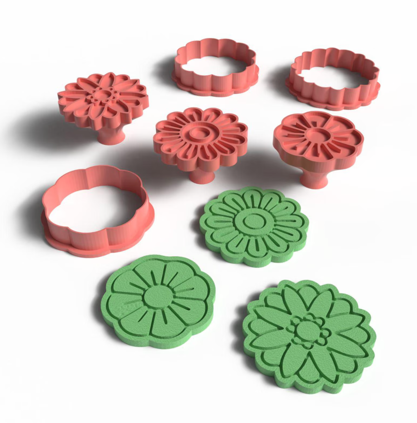 Minimal Floral Cutter and Stamp Set (3 Stamps and 3 Cutters) - ClartStudios - Polymer clay Jewellery