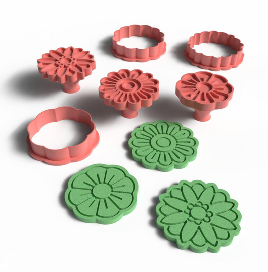 Minimal Floral Cutter and Stamp Set (3 Stamps and 3 Cutters) - ClartStudios - Polymer clay Jewellery