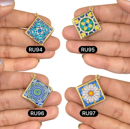 Tile Shape Designs - Resin Base Earring Charms Pendant (RU90 - RU101)(4-5 day Dispatch) - ClartStudios - Polymer clay Jewellery