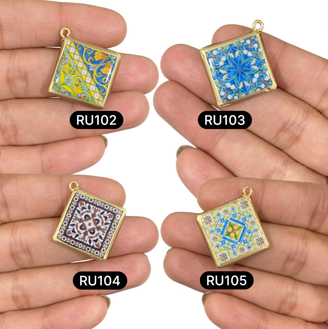 Tile Shape Designs - Resin Base Earring Charms Pendant (RU102 - RU113)(4-5 day Dispatch) - ClartStudios - Polymer clay Jewellery
