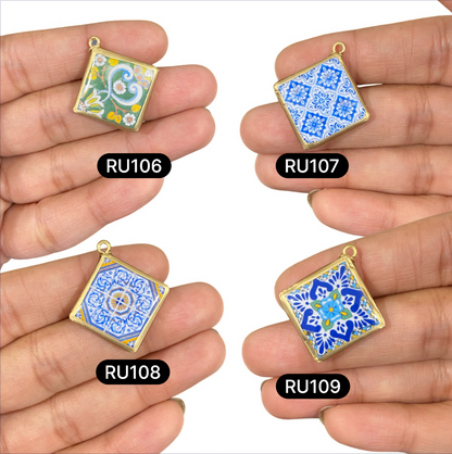 Tile Shape Designs - Resin Base Earring Charms Pendant (RU102 - RU113)(4-5 day Dispatch) - ClartStudios - Polymer clay Jewellery