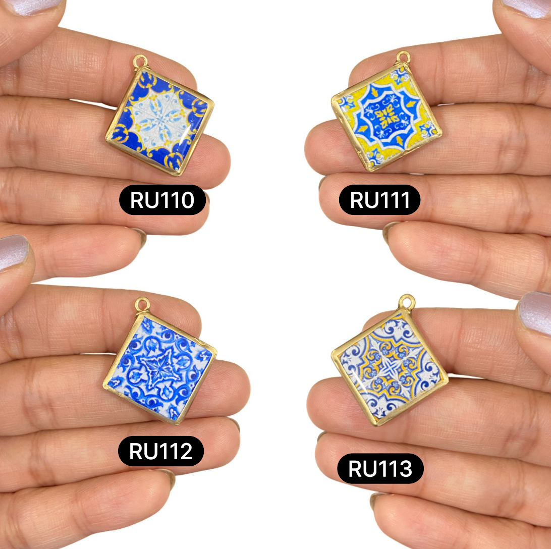 Tile Shape Designs - Resin Base Earring Charms Pendant (RU102 - RU113)(4-5 day Dispatch) - ClartStudios - Polymer clay Jewellery