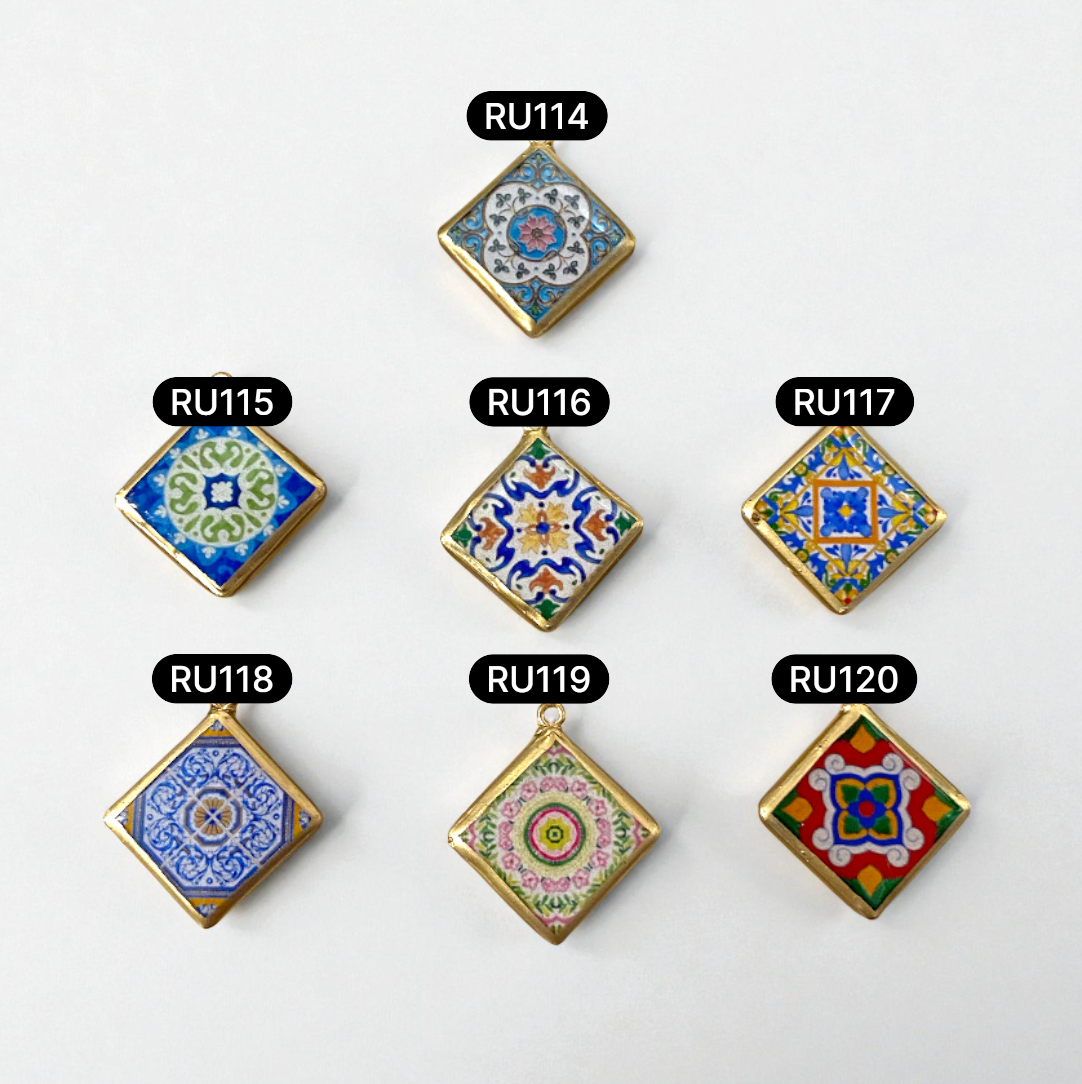 Tile Shape Designs - Resin Base Earring Charms Pendant (RU114 - RU120)(4-5 day Dispatch) - ClartStudios - Polymer clay Jewellery