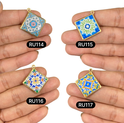 Tile Shape Designs - Resin Base Earring Charms Pendant (RU114 - RU120)(4-5 day Dispatch) - ClartStudios - Polymer clay Jewellery