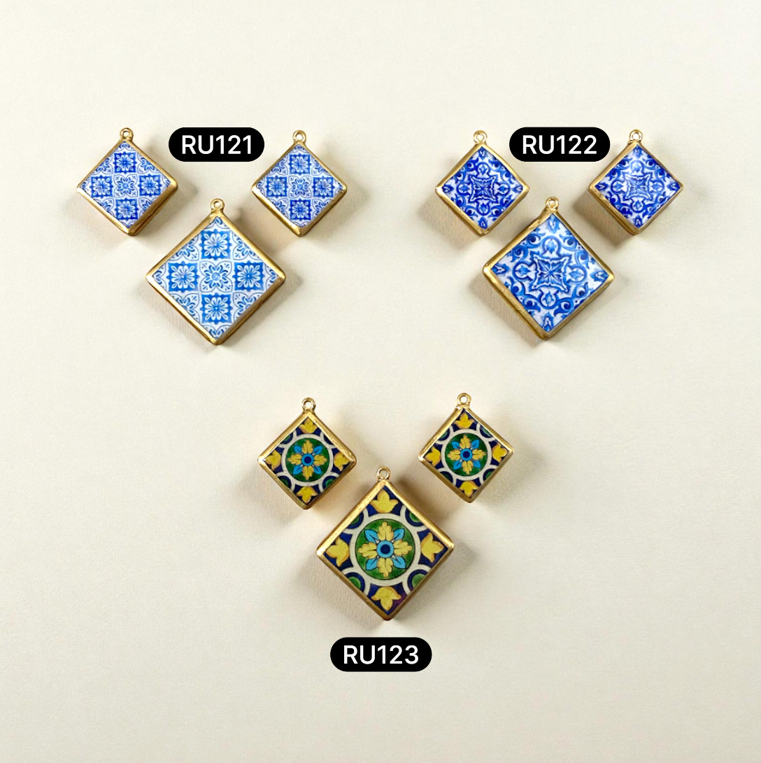 Pack of 3 - Tile Shape Designs - Resin Base Earring Charms Pendant (RU121 - RU123)(4-5 day Dispatch) - ClartStudios - Polymer clay Jewellery