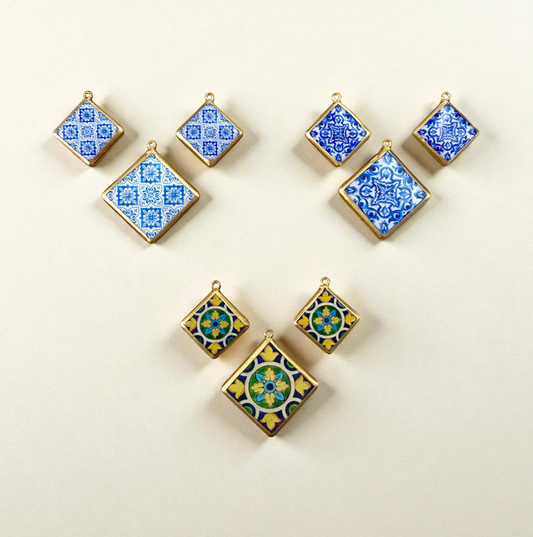 Pack of 3 - Tile Shape Designs - Resin Base Earring Charms Pendant (RU121 - RU123)(4-5 day Dispatch) - ClartStudios - Polymer clay Jewellery