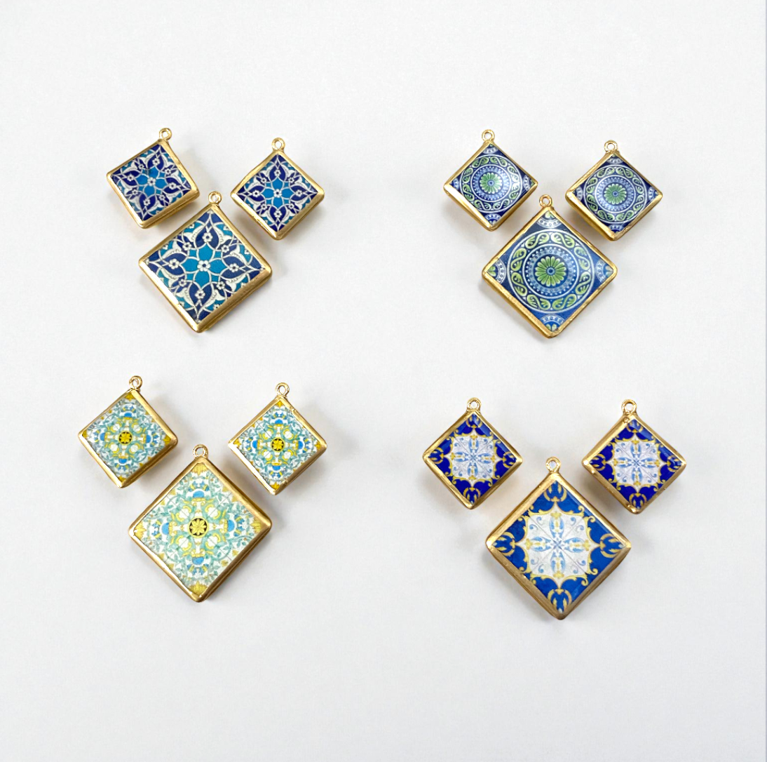 Pack of 3 - Tile Shape Designs - Resin Base Earring Charms Pendant (RU124 - RU127)(4-5 day Dispatch) - ClartStudios - Polymer clay Jewellery