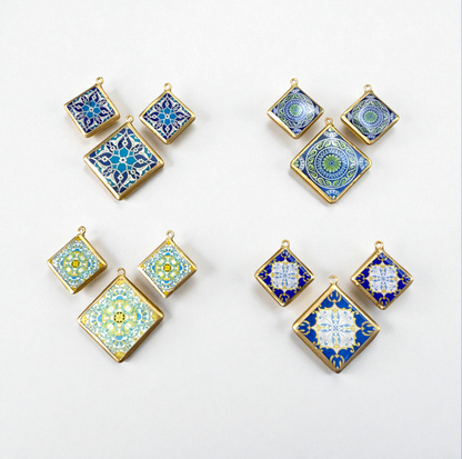 Pack of 3 - Tile Shape Designs - Resin Base Earring Charms Pendant (RU124 - RU127)(4-5 day Dispatch) - ClartStudios - Polymer clay Jewellery