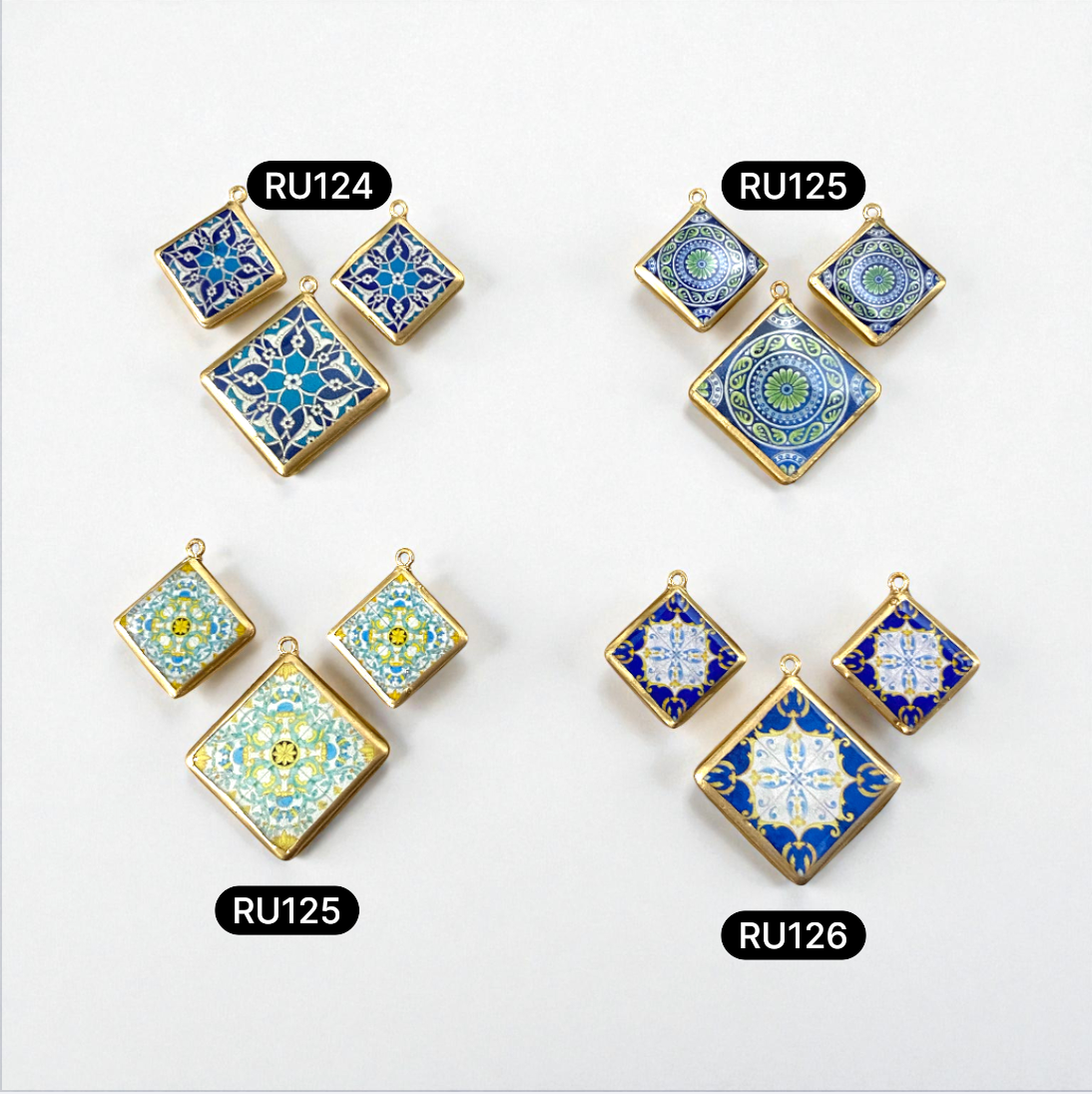 Pack of 3 - Tile Shape Designs - Resin Base Earring Charms Pendant (RU124 - RU127)(4-5 day Dispatch) - ClartStudios - Polymer clay Jewellery