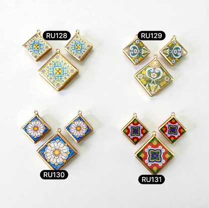 Pack of 3 - Tile Shape Designs - Resin Base Earring Charms Pendant (RU128 - RU131)(4-5 day Dispatch) - ClartStudios - Polymer clay Jewellery