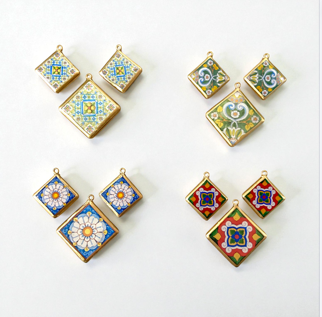 Pack of 3 - Tile Shape Designs - Resin Base Earring Charms Pendant (RU128 - RU131)(4-5 day Dispatch) - ClartStudios - Polymer clay Jewellery