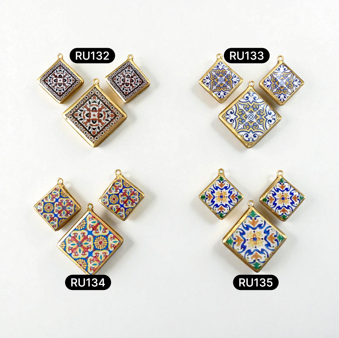 Pack of 3 - Tile Shape Designs - Resin Base Earring Charms Pendant (RU132 - RU135)(4-5 day Dispatch) - ClartStudios - Polymer clay Jewellery