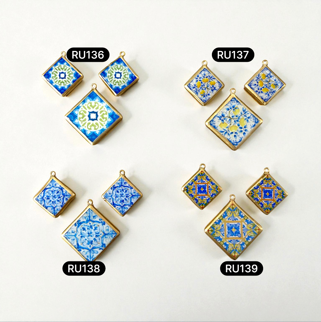 Pack of 3 - Tile Shape Designs - Resin Base Earring Charms Pendant (RU136 - RU139)(4-5 day Dispatch) - ClartStudios - Polymer clay Jewellery