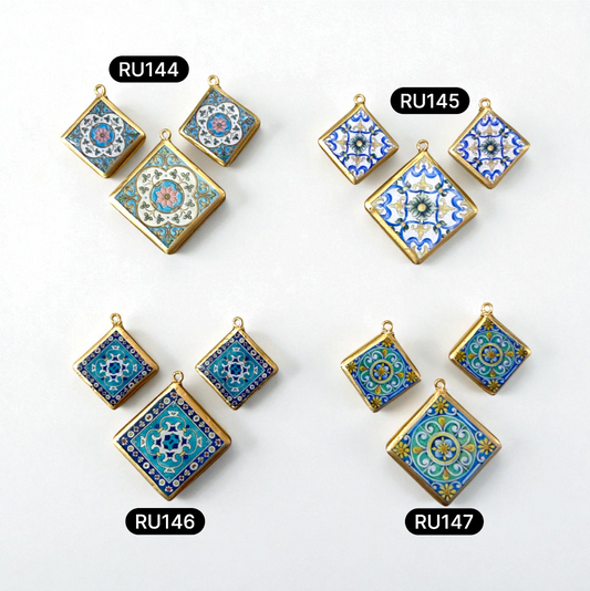 Pack of 3 - Tile Shape Designs - Resin Base Earring Charms Pendant (RU144 - RU147)(4-5 day Dispatch) - ClartStudios - Polymer clay Jewellery