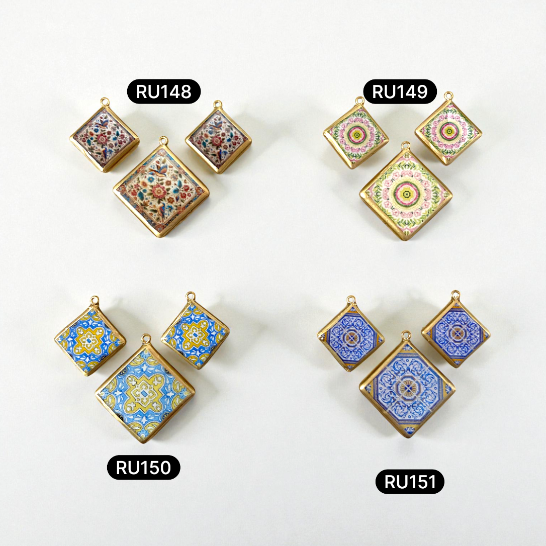 Pack of 3 - Tile Shape Designs - Resin Base Earring Charms Pendant (RU148 - RU151)(4-5 day Dispatch) - ClartStudios - Polymer clay Jewellery