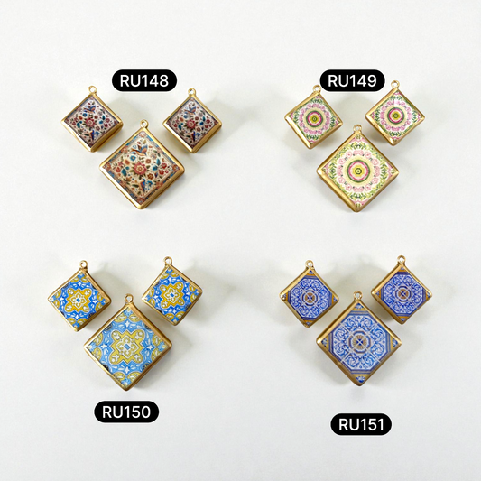 Pack of 3 - Tile Shape Designs - Resin Base Earring Charms Pendant (RU148 - RU151)(4-5 day Dispatch) - ClartStudios - Polymer clay Jewellery