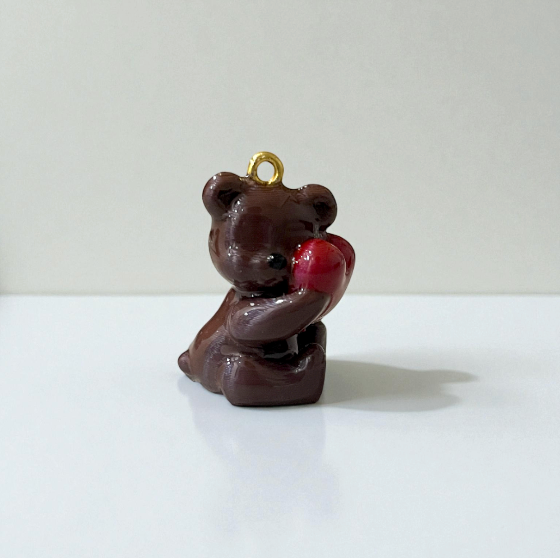 R019 - Dark Chocolate Bear with Heart Charm - Waterproof & Adorable