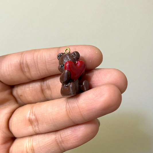 R019 - Dark Chocolate Bear with Heart Charm - Waterproof & Adorable