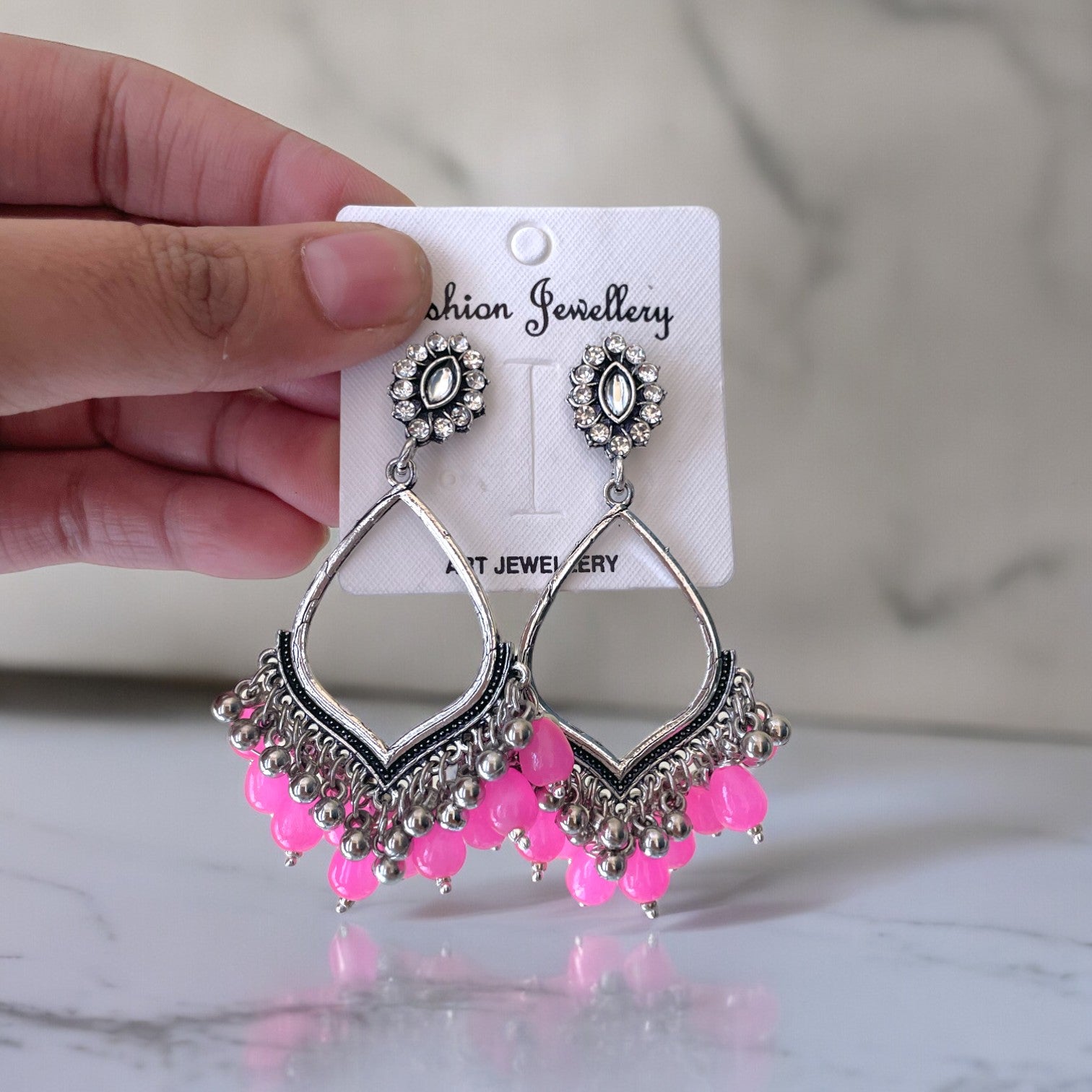 Silver Kundan Stud Motif Oxidised Earring (Colourful Beads) for Resin Art