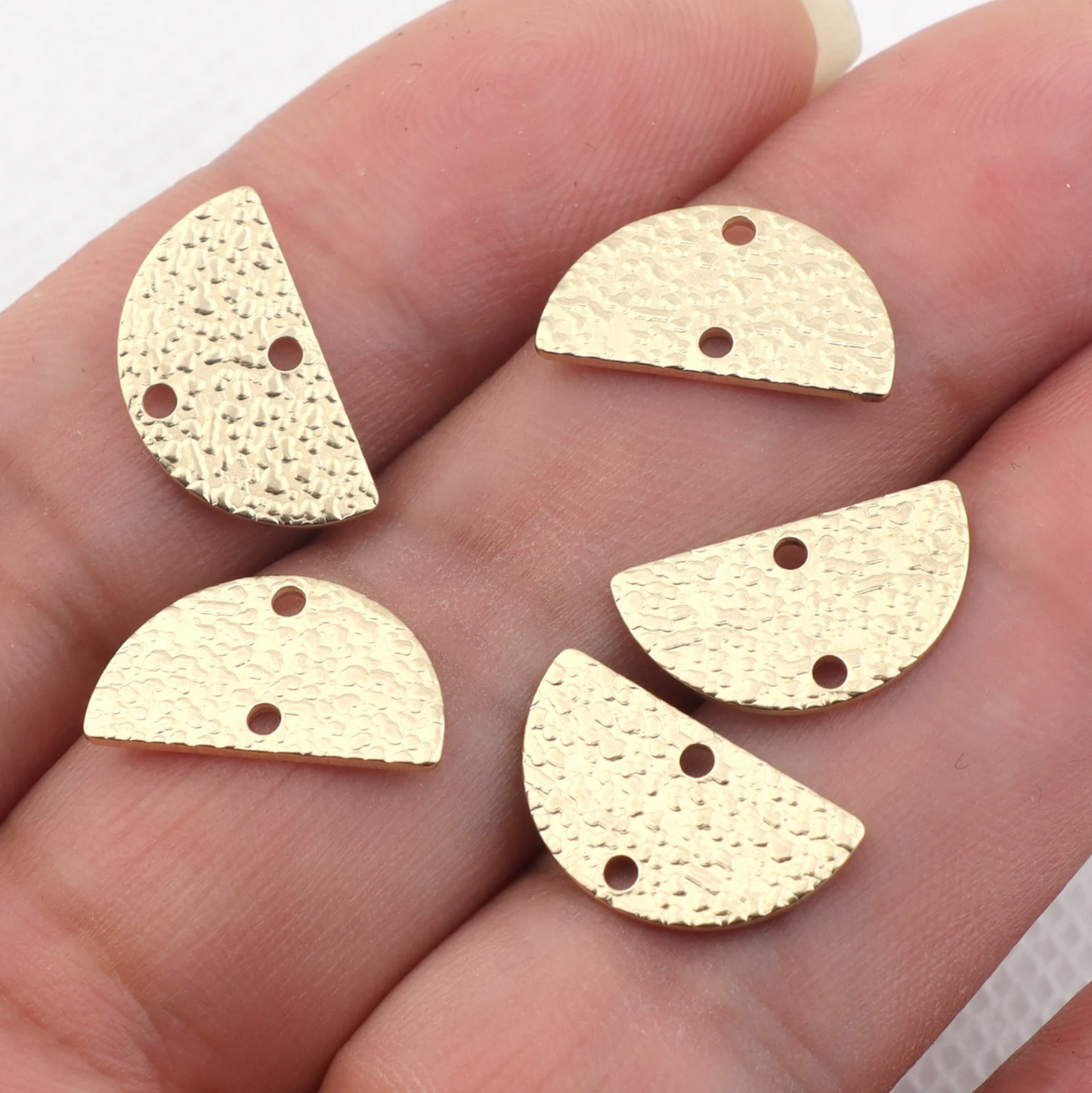 BR11 - Half Circle Leather Textured Brass Charm - ClartStudios - Polymer clay Jewellery