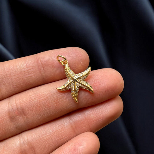 Zircon Multi Star Fish 18k Gold Plated Brass Pendant (Anti Tarnish) (1pc) - ClartStudios - Polymer clay Jewellery