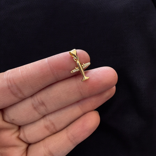 BTF66 - Airplane with Zircon 18k Gold Plated Brass Pendant (Anti Tarnish) (1pc) - ClartStudios - Polymer clay Jewellery