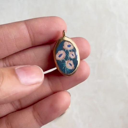 PO13- Peach Flowers - Cold Porcelain Charms Pendant (Dispatch in 7-9 Days) - ClartStudios - Polymer clay Jewellery