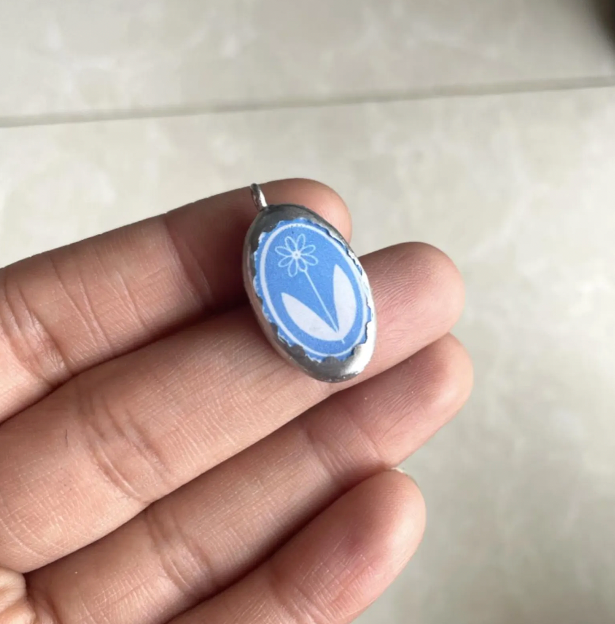 PO5-  Blue Framed Flower- Cold Porcelain Charms Pendant (Dispatch in 7-9 Days) - ClartStudios - Polymer clay Jewellery