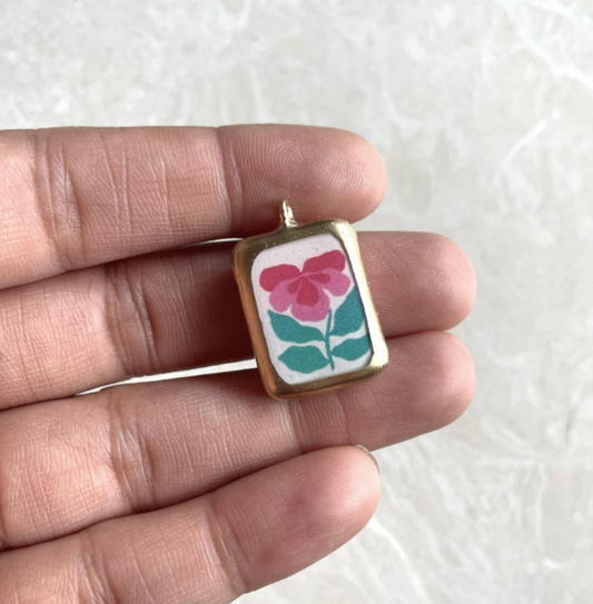 PO18 - Abstract Flower - Cold Porcelain Charms Pendant (Dispatch in 7-9 Days) - ClartStudios - Polymer clay Jewellery