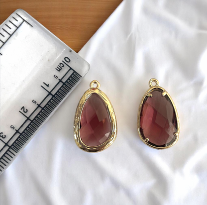 GC03- Wine Brown Drop Glass Crystal (1pc) - ClartStudios - Polymer clay Jewellery