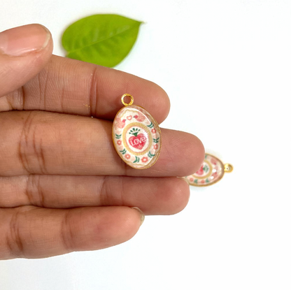 GN09 - Pack of 2pcs - Love  - Glass Pendants with Metal Base - ClartStudios - Polymer clay Jewellery