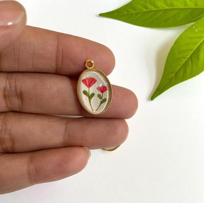 GN011 - Pack of 2pcs - Twin Flowers - Glass Pendants with Metal Base - ClartStudios - Polymer clay Jewellery