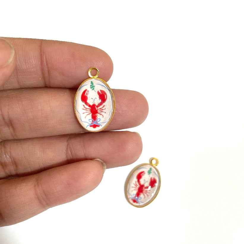 GN016 - Pack of 2pcs - Red Scorpio - Glass Pendants with Metal Base - ClartStudios - Polymer clay Jewellery