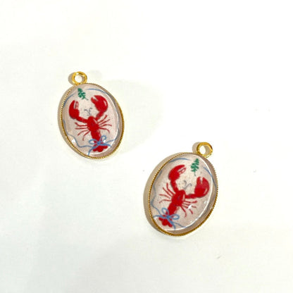 GN016 - Pack of 2pcs - Red Scorpio - Glass Pendants with Metal Base - ClartStudios - Polymer clay Jewellery