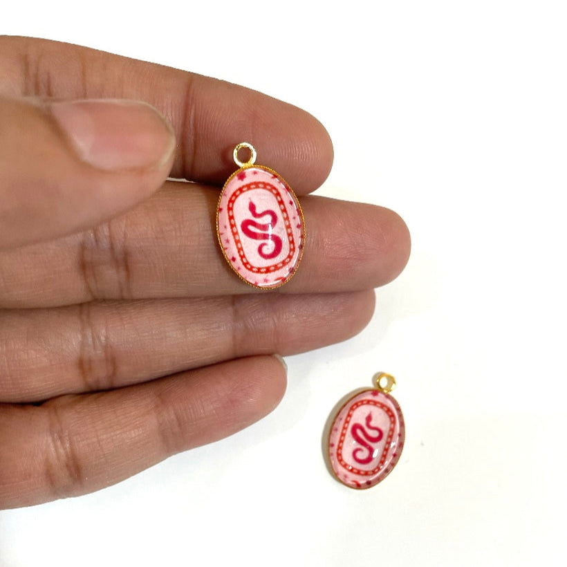 GN017 - Pack of 2pcs - Boho Red Snake - Glass Pendants with Metal Base - ClartStudios - Polymer clay Jewellery