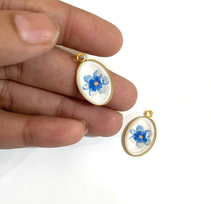 GN019 - Pack of 2pcs - Water Colour Flower - Glass Pendants with Metal Base - ClartStudios - Polymer clay Jewellery