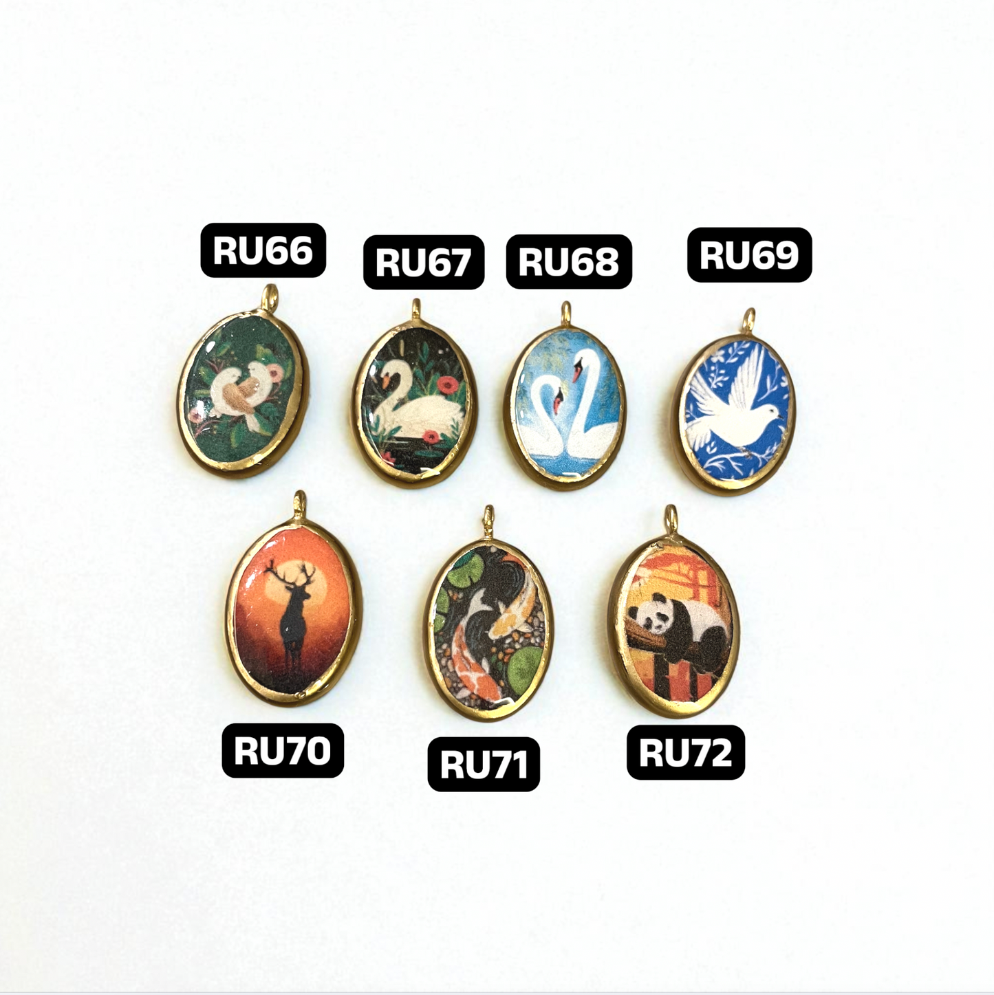 Pack of 5 - Birds Resin Earring Charms: Oval Pendants (5 Pack) (RU66 - RU71)(4-5 day Dispatch) - ClartStudios - Polymer clay Jewellery