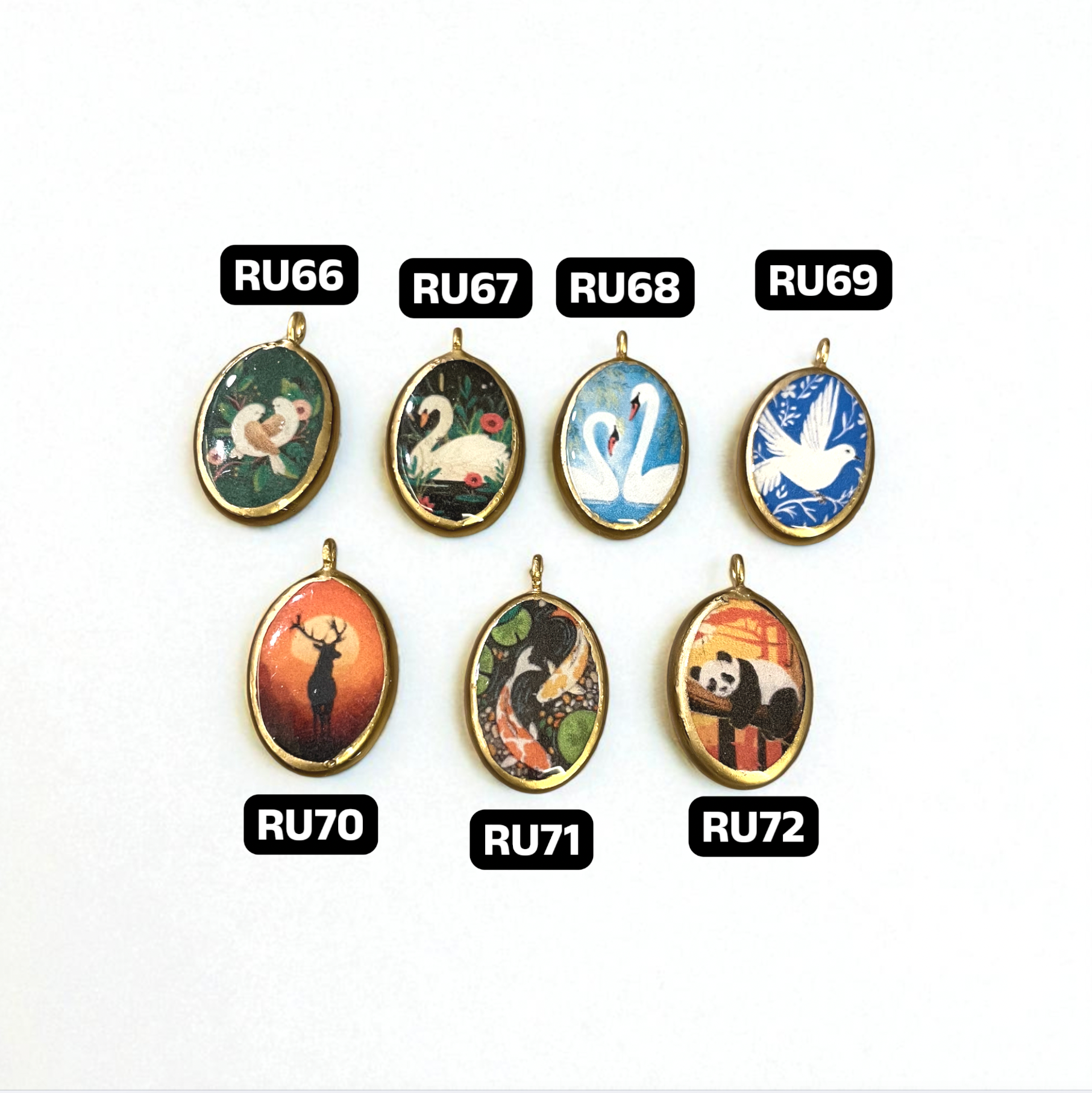 Pack of 5 - Birds Resin Earring Charms: Oval Pendants (5 Pack) (RU66 - RU71)(4-5 day Dispatch) - ClartStudios - Polymer clay Jewellery