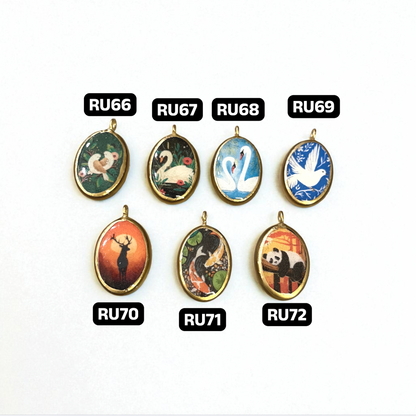 Pack of 5 - Birds Resin Earring Charms: Oval Pendants (5 Pack) (RU66 - RU71)(4-5 day Dispatch) - ClartStudios - Polymer clay Jewellery