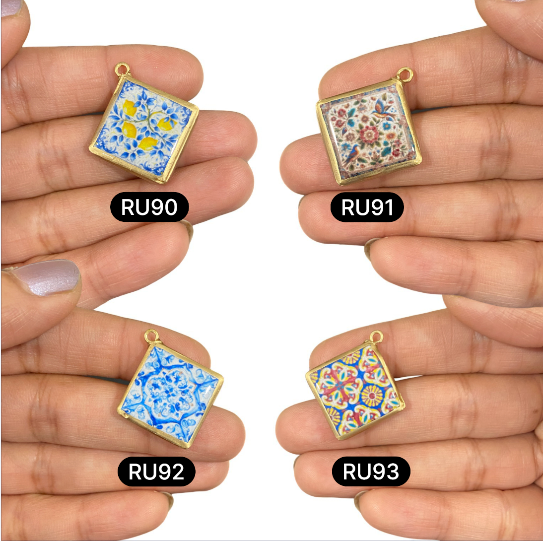 Tile Shape Designs - Resin Base Earring Charms Pendant (RU90 - RU101)(4-5 day Dispatch) - ClartStudios - Polymer clay Jewellery